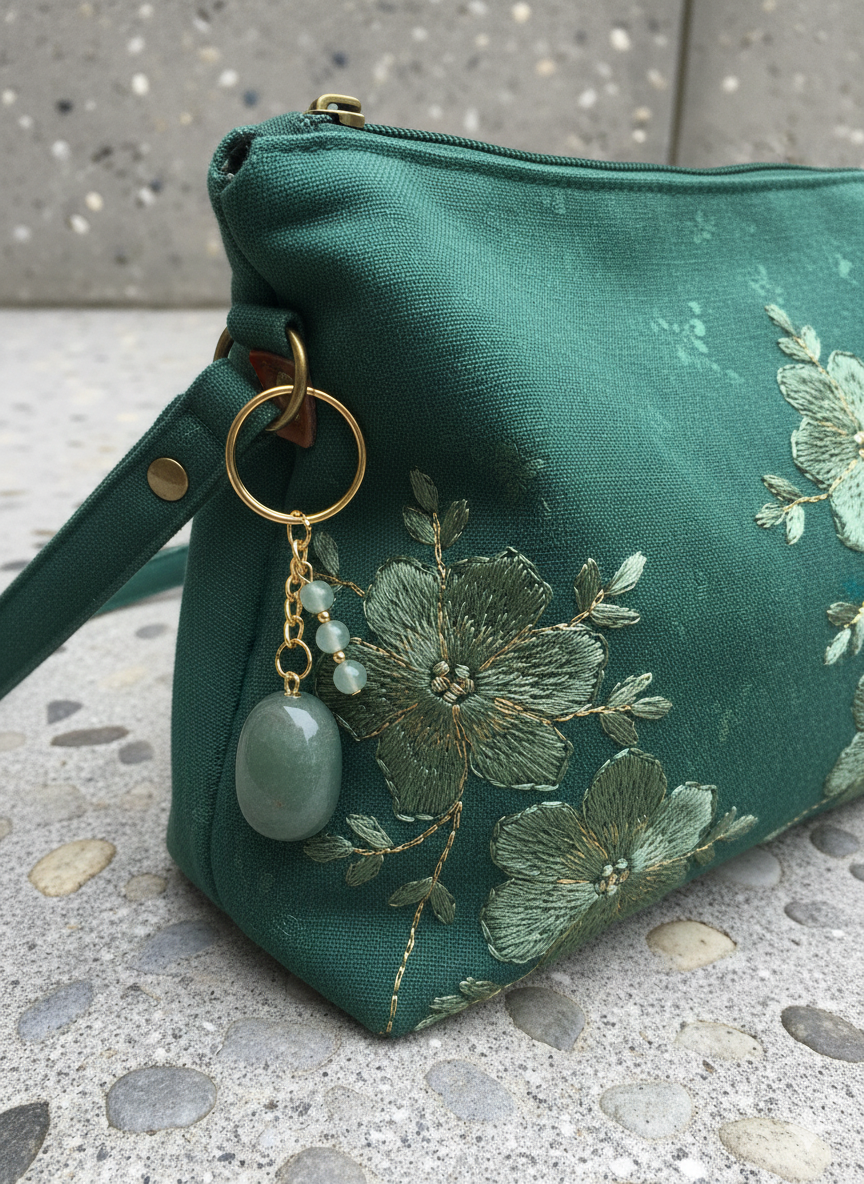 Porte-clés / Bijou de sac en Aventurine verte