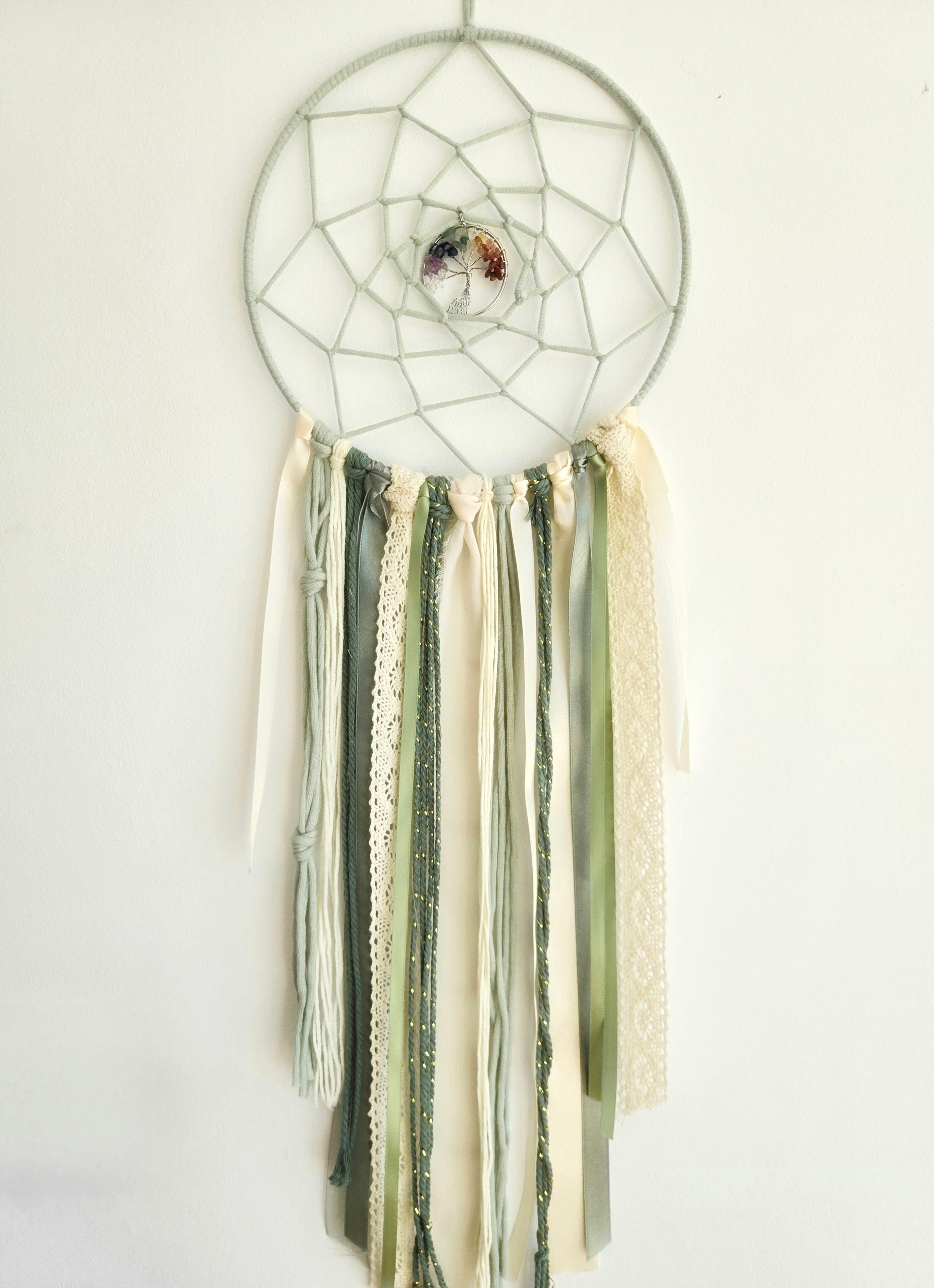 Attrape-rêves vert - Arbre de vie 7 chakras