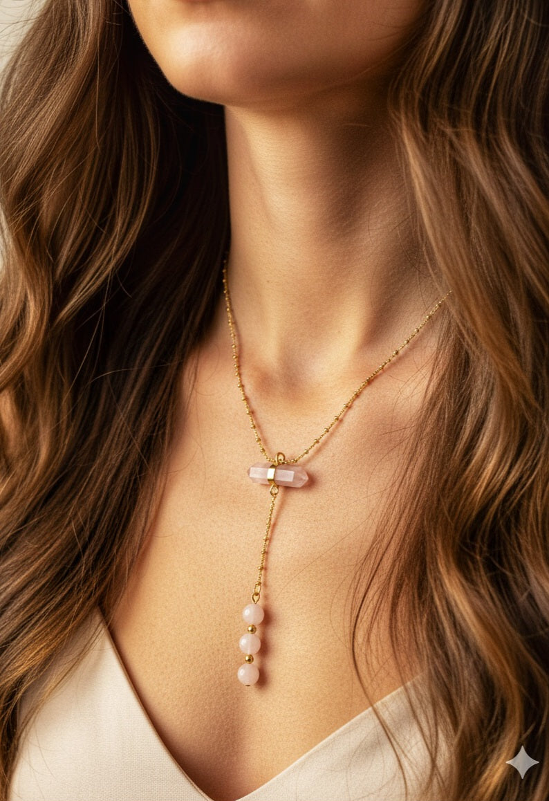 Collier sautoir Quartz rose "Âme"