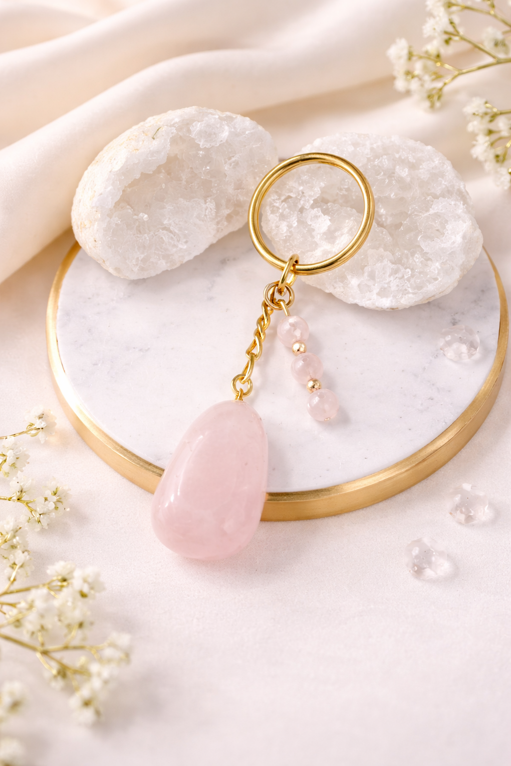 Porte-clés / Bijou de sac en Quartz rose