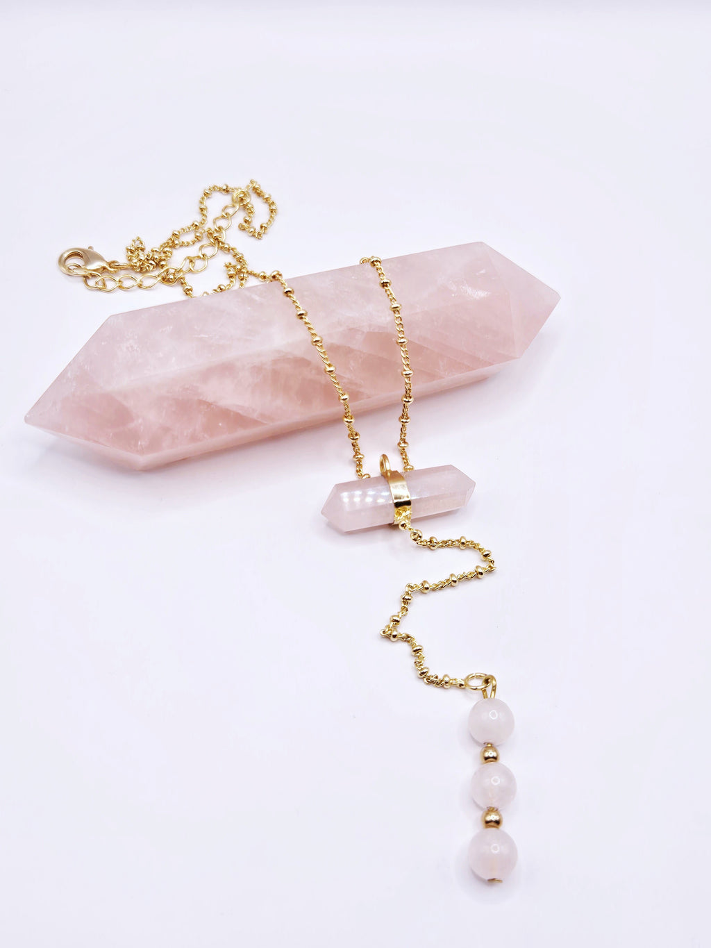 Collier sautoir Quartz rose "Âme"