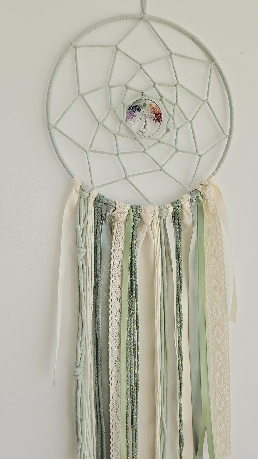 Attrape-rêves vert - Arbre de vie 7 chakras