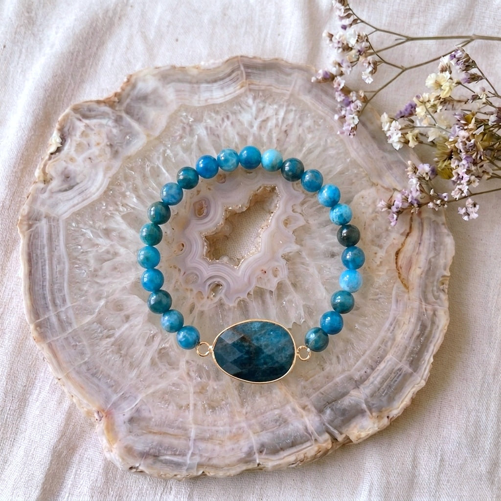 Bracelet "Aura or" Apatite bleue