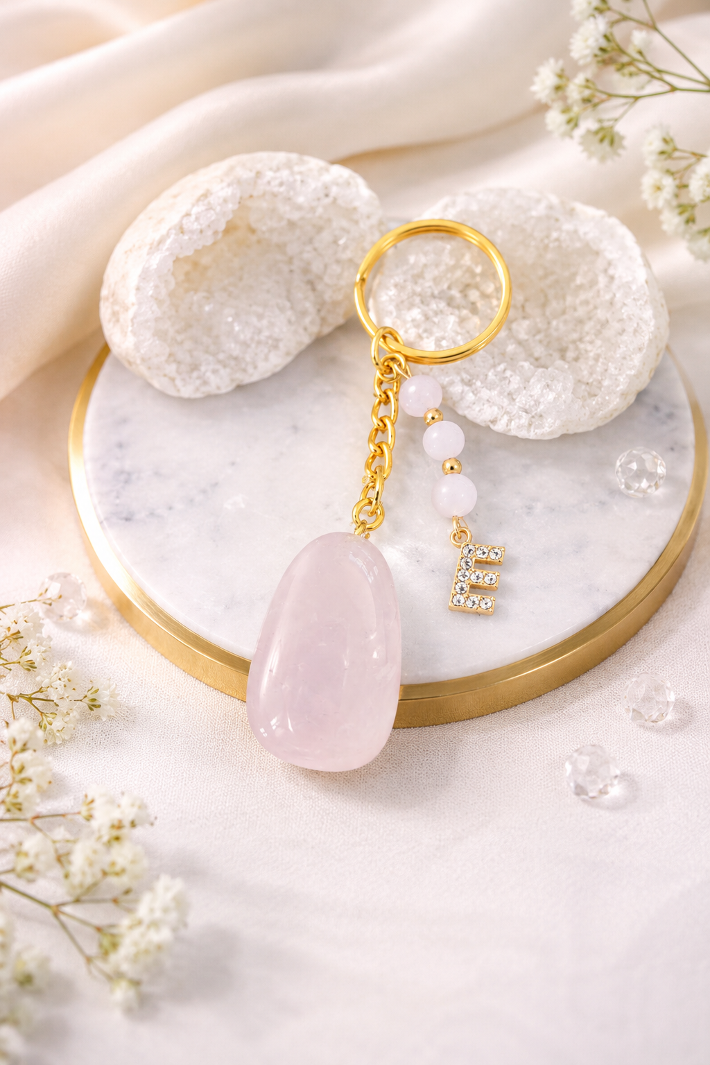 Porte-clés / Bijou de sac en Quartz rose