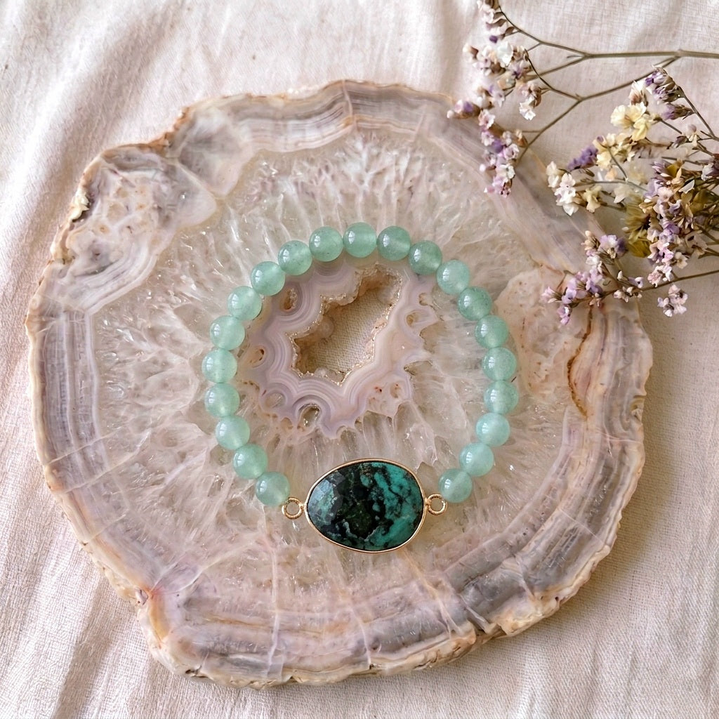 Bracelet "Aura or" Aventurine verte / Turquoise d'Afrique