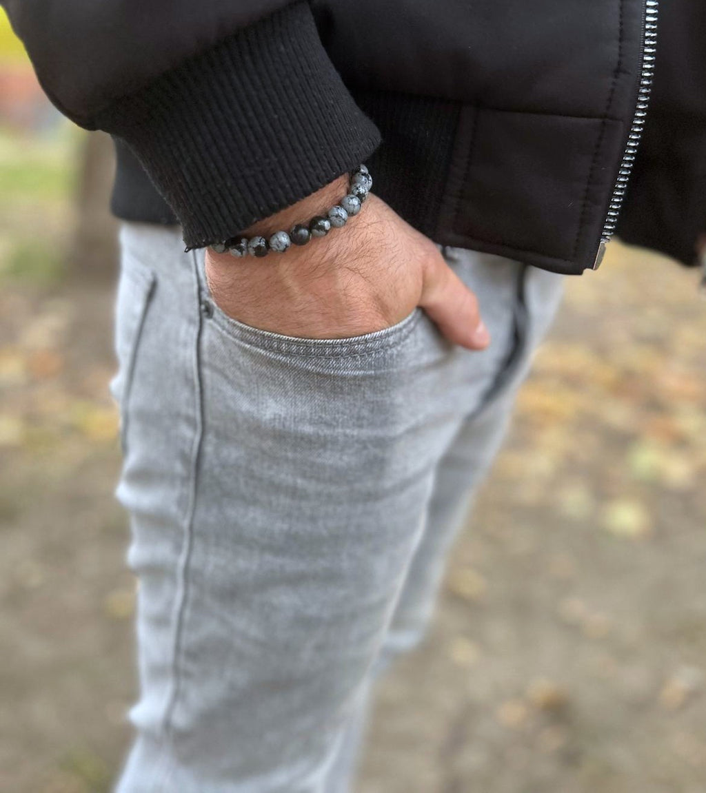 Bracelet "Origine" Obsidienne flocon de neige