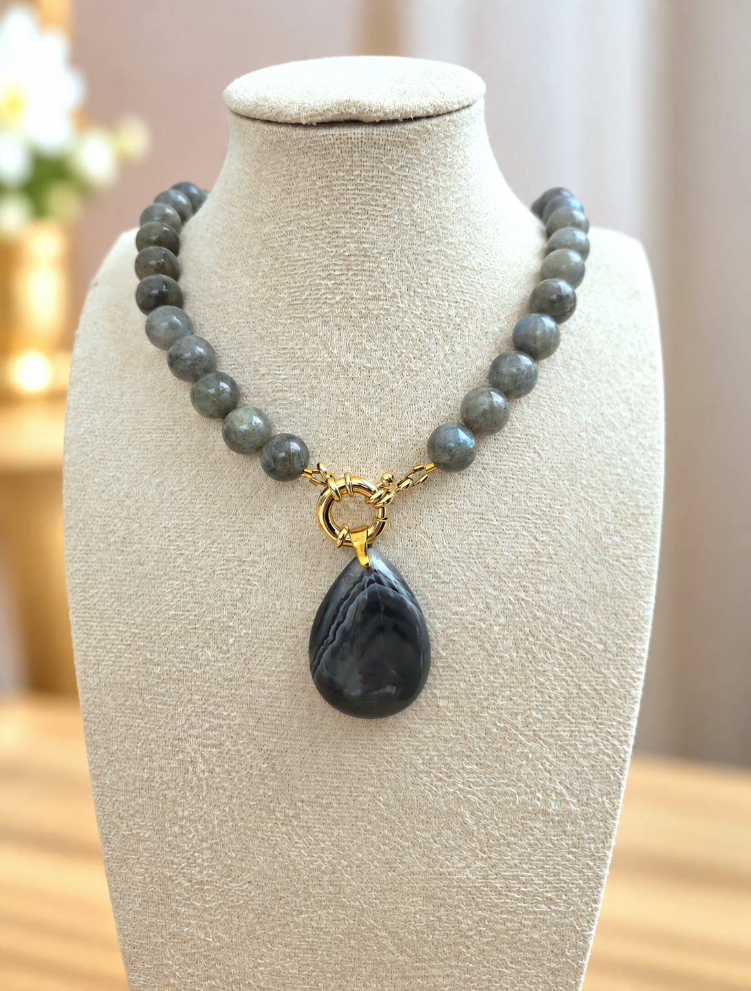 Collier "Rosée premium" Labradorite / Agate