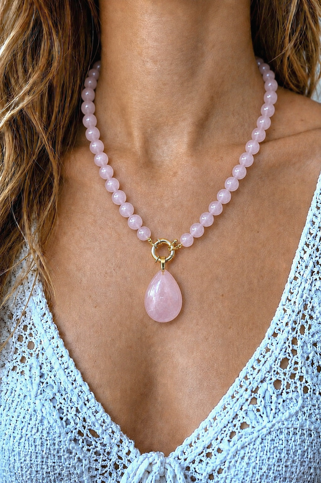 Collier "Rosée" Quartz rose