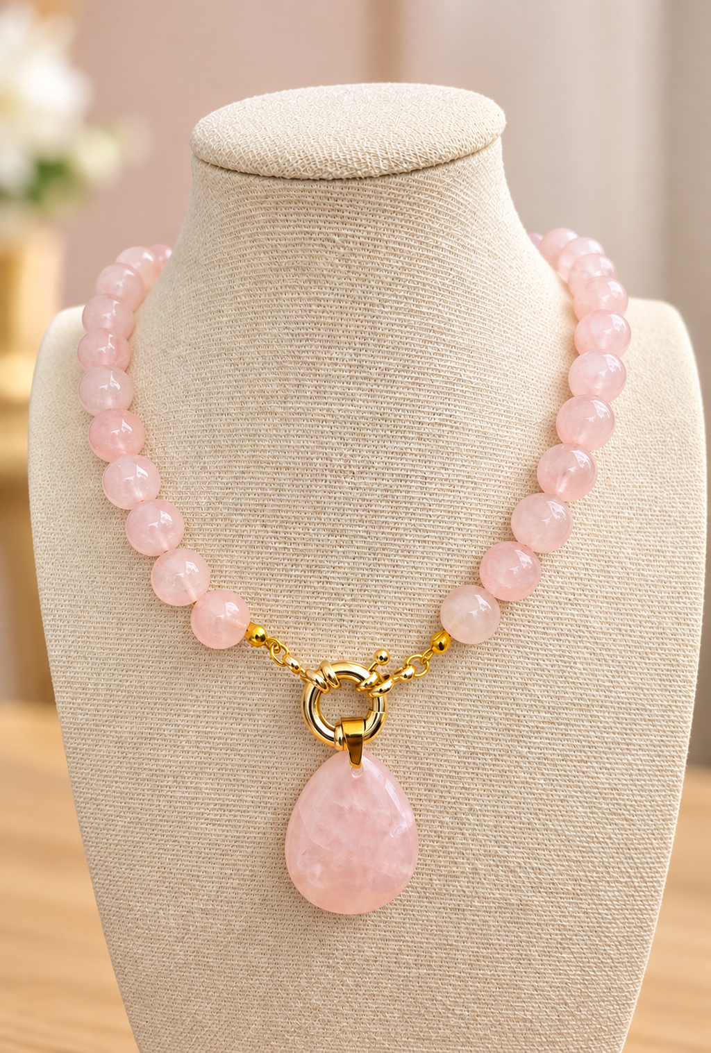 Collier "Rosée" Quartz rose