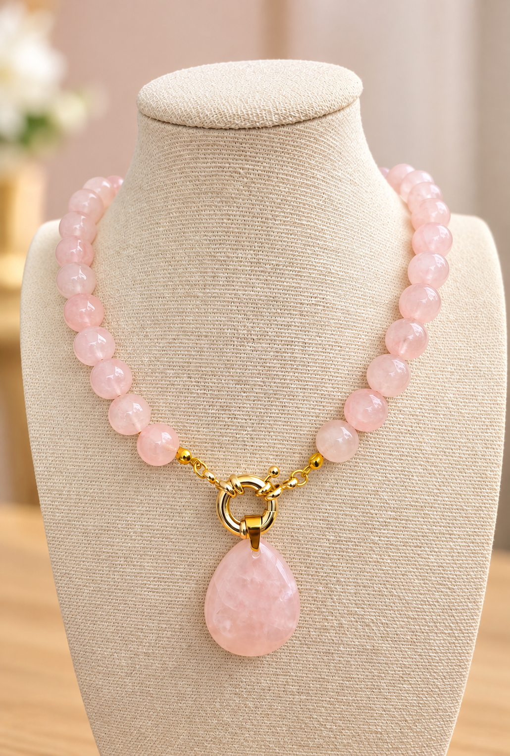 Collier "Rosée" Quartz rose