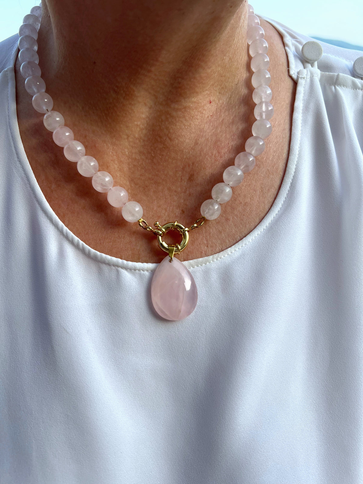 Collier "Rosée" Quartz rose